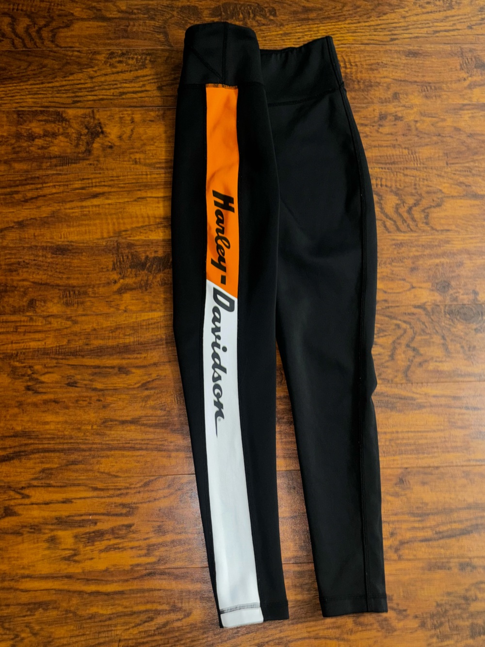 Harley-Davidson Genuine Motorclothes Colorblock Black Leggings Orange White Logo - Picture 4 of 9